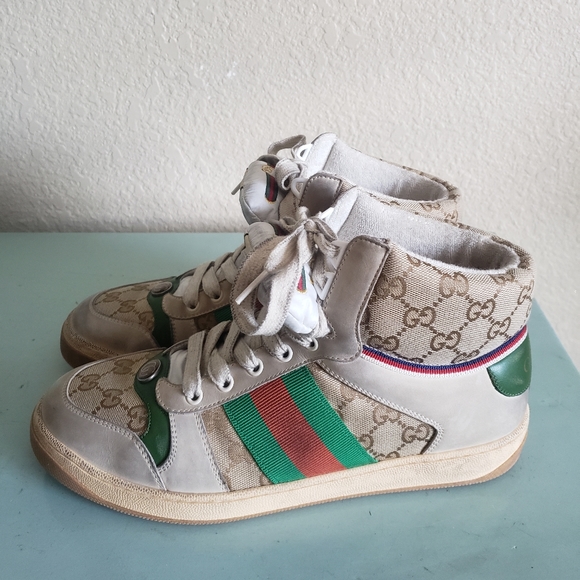 Gucci Screener Hi Top Distressed Logo G Lace Up Sneakers 8 - Picture 4 of 12